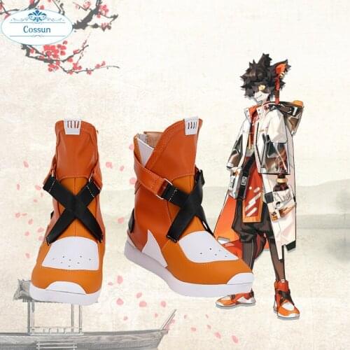 Arknights Aak White Orange Shoes Cosplay Long Boots Leather Custom Made For Party Christmas Halloween