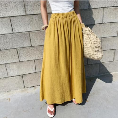 Spring Summer Wide Leg Pants for Women Cotton Linen Loose Solid Color Trousers for Female Vintage Elastic Waist Womens Pants