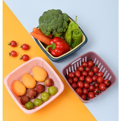 Household Refrigerator Kitchen Wash Fruit Plate Basket Fresh-keeping Box With Lid Multi-functional Three-piece Set Draining