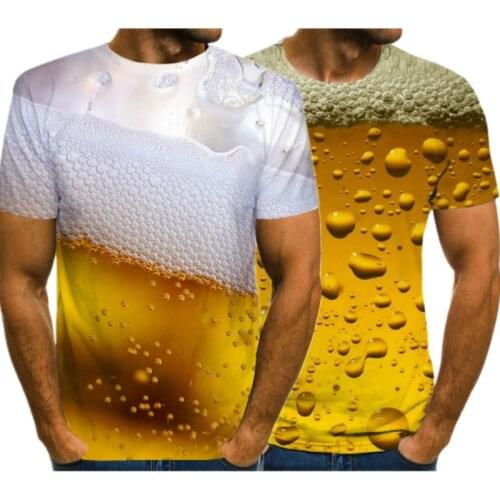 Mens 3D Beer Printed T-Shirt Unique Short Sleeve Shirts 2021 Summer Casual Oversize Tees Fashion Loose Round Neck Streetwear