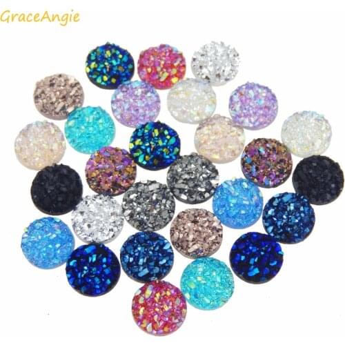 GraceAngie 100pcs/pack Wholesale Flat Black Round Druzy Shining Mixed Resin Cabochons Bead DIY Handmade Finding Rhinstone 8*3mm
