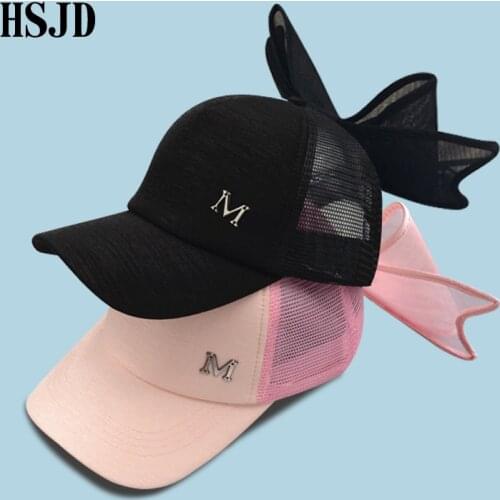 Snapback Big Bowknot Net Baseball Cap Female M mark Pink Mesh Hat with Bow Summer Womens Caps Brand Adult Visor Women Sun Hats