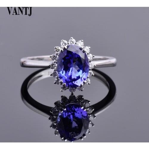 VANTJ Solid 14K Sterling Gold Rings For Women Natural Tanzanite Gemstone Diamond Ring Wedding Engagement Band Fine Jewelry New