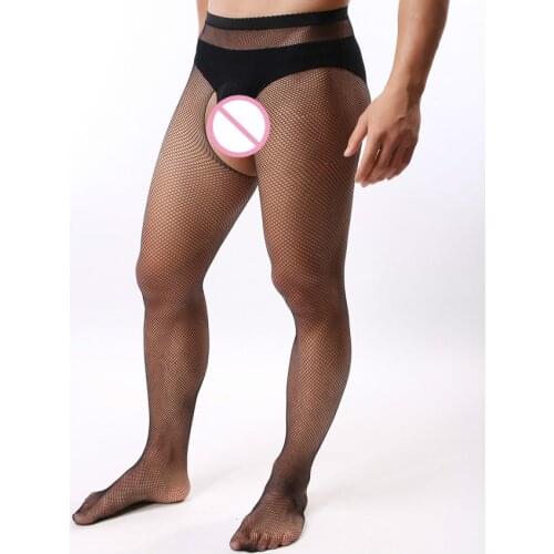 Mens Crotchless Stockings Fishnet Socks Mens Sexy Pantyhose Male Fashion Open Crotch Net Tight Stockings Male Accessories
