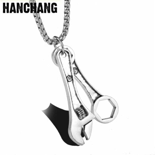 Men Mechanic Wrench Spanner Pendant Necklace Charm Chain Jewelry Colar Vintage Male Accessories