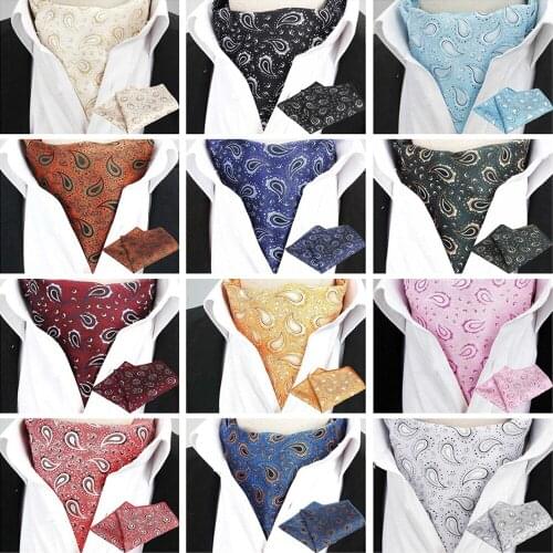 Men Classic Floral Paisley Cravat Ascot Necktie Handkerchief Pocket Square Set BWTQN0321