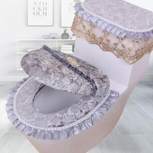 4 Colors Plush Toilet Lid Cover Case With Lace Toilet Seat Covers Warm Soft Bathroom Toilet Seat Cushion Mat Universal Washable