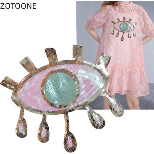 ZOTOONE Sew on Sequins Patches Pink Eyes Patch for Clothes Jackets Printed DIY Cute Embroidery Sewing Stickers Accessories E
