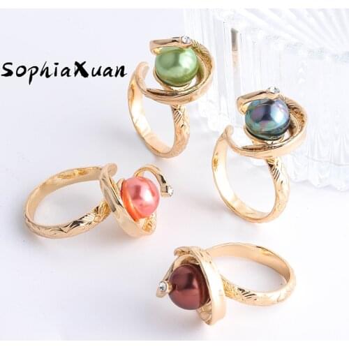 SophiaXuan Hawaiian Unusual Rings New Design Alloy Jewelry Gold Plate Colorful Pearl Ring Fashion Ring 2021 Trend for Women Gift