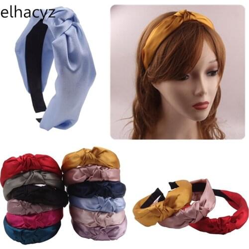 12pcs/lot New Chic Solid Colors Wide Satin Hair Band For Women Top Knotted Headbands Vintage Hair Hoop Hair Accessories Headwear