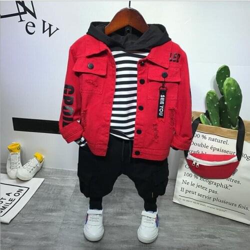 Spring autumn Baby Boy Toddler Clothes Set Denim jacket + hoodie + pants 3pcs Cotton boys Outfits 2-6yrs baby clothing set
