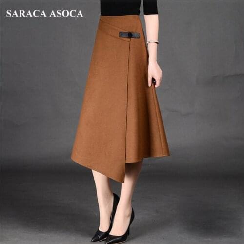 Autumn Winter Formal A-Line Long Skirt For Girls All-Match Plus Size Solid Mid-Calf Irregular Bust Skirt Womens