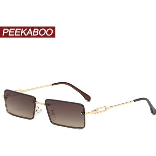 Peekaboo rectangular glasses for men full frame retro style uv400 narrow sunglasses women square metal gold male accessories