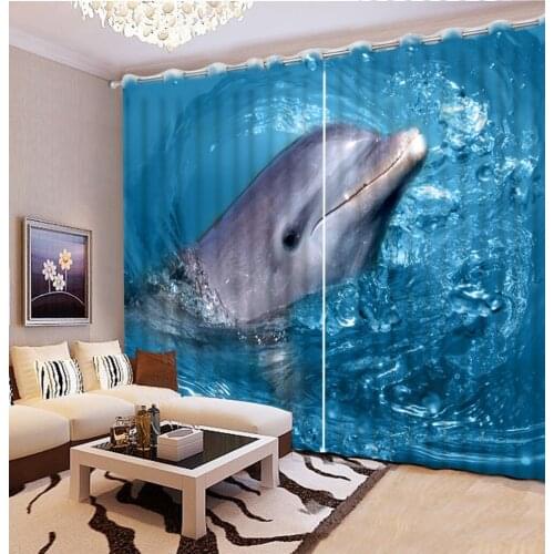 Custom any size 3d curtains Waves dolphins window bedroom curtain blue curtains for living room