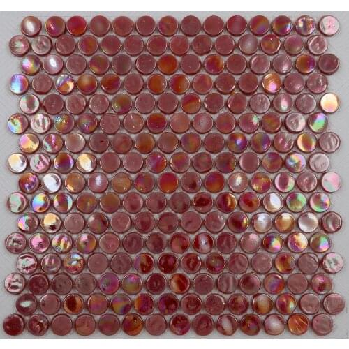 Lovely iridescent red circle glass mosaic tile for home decoration