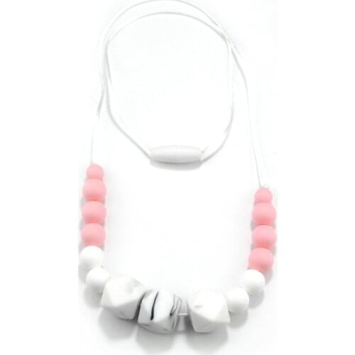 Sutoyuen BPA Free Beads & Geometric Food Grade Silicone Beads Necklace Teething Baby Nursing Teether Necklace Silicone Pink