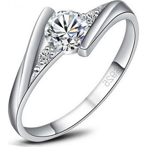 Send box fashion 925 silver edge set three health wedding ring female Korean jewelry country fashion crystal fashion couple # 28