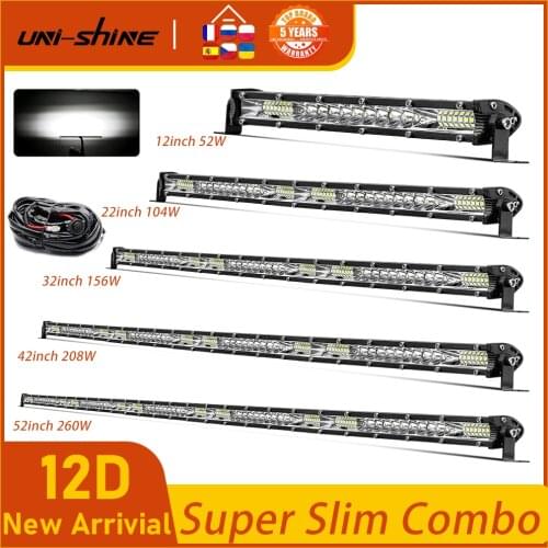UNI-SHINE Super Slim LED Bar 12-52inch Single Row 52W 104W 156W 208W 260W Combo Led Work Light for 4X4 SUV ATV Car Offroad Truck