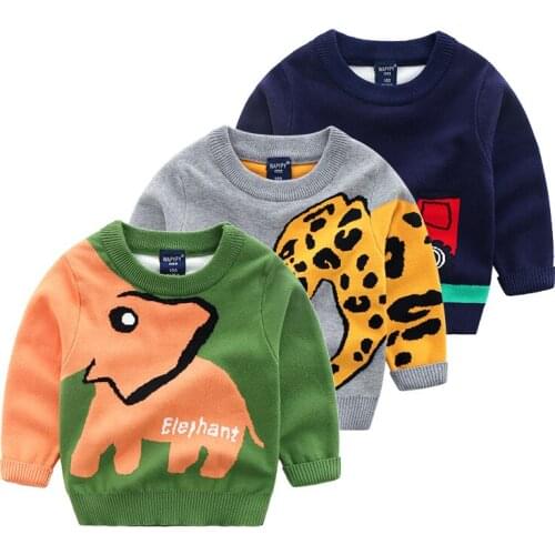 Knitted Toddler Boy Sweater Casual Cartoon Elephant Pattern Warm Cotton Boys Sweaters Pullovers Autumn Winter Thick Sweaters