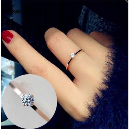 Minimalist Single Zircon Stacking Thin Rings For Women Stainless Steel Rose Gold Color Small White Crystal Wedding Ring Jewelry