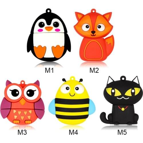Cute Cartoon 64GB 128GB pen drive Penguin owl bee fox animal USB Flash Drive 8GB 16GB 32GB Pendrive USB2.0 Usb stick Flash drive