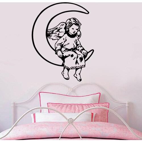 Moon Angel Wall Stickers Vinyl Nursery Angel Wings Religion Wall Decal Angel Girls For Kids Room Deocration Removable Mural Z451