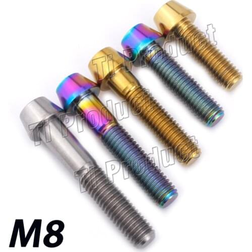 GR5 Titanium Alloy Bolt M8 X 15 20 25 30 35 40 45 50 70mm Conical Head Gold Rainbow Color Screw for Motorcycles Road Bike Refit