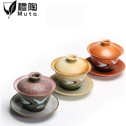 Jingdezhen Vintage Tea Bowl Handmade Kiln Change Tea Tureen Ceramic Master Cup Drinkware Kung Fu Gaiwan Teapot Crafts Gift