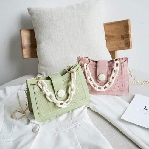 Fashion Stone Pattern Women Chain Shoulder Bag Simple PU Leather Solid Color Crossbody Handbags Phone Clasp Purses Wristlet