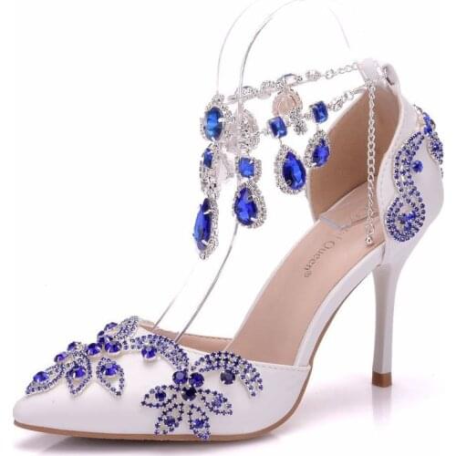 Women sandals wedding Party banquet PU Rhinestones Buckle Strap 9CM Thin High Heels Pointed Toe sandal women shoes size 35-42