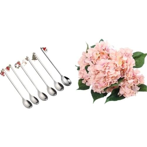 1 Pcs Artificial Flowers Silk 7 Big Head & 6 Pcs Christmas Spoon