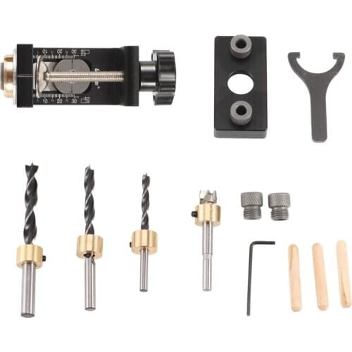 GanWei 3 in 1 Adjustable Doweling Jig Woodworking Pocket Hole Jig with Drill Bit for Drilling Guide Locator Puncher Tools