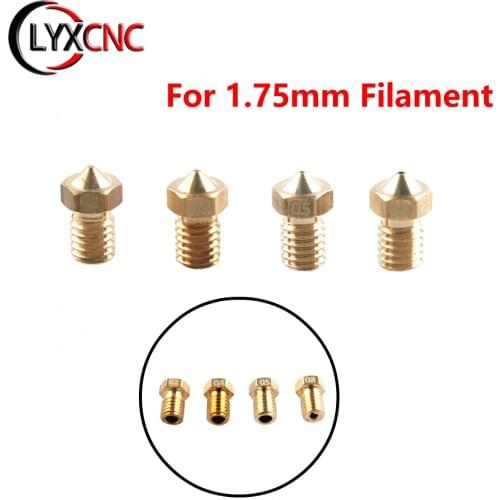 3D Printer V6 M6 Threaded brass Nozzle 0.1/0.2/0.25/0.3/0.35/0.4/0.5/0.6/0.8/1.0mm For 1.75mm filament E3D V5 V6 Hotend Extruder