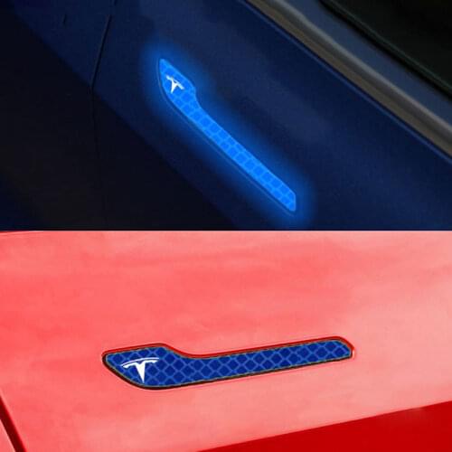 4PCS Car Door Handle Reflective Stickers Pull Handle Anti-scratch Strip Protector Sticker Exter Decoration for Tesla Model 3 X S