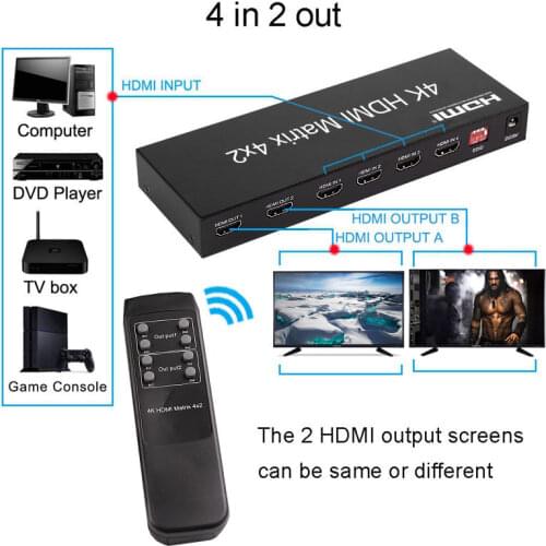 4K HDMI Matrix 4X2 Switch Splitter Video Converter Selector HD 1080P SPDIF Stereo Audio Adapter for PS3 PS4 XBOX DVD PC To TV