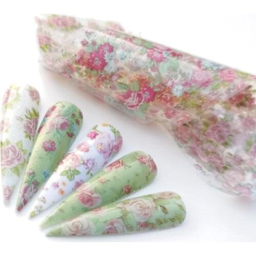 YWK 5pcs 150mm Nail Art Foils Flowers Rose Leaf Nail Transfer Stickers Wraps For Acrylic Manicure Decoration Gel Polish Designs