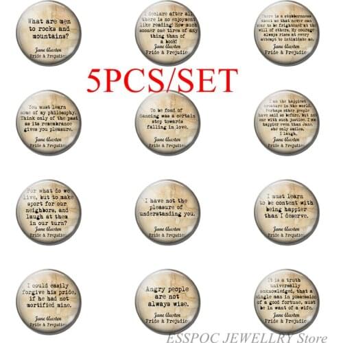 5PCS/SET Jane Austen Inspirational Quote 25 MM Glass Cabochon Dome Jewelry Fashion Handmade Making Pendant DIY Gifts