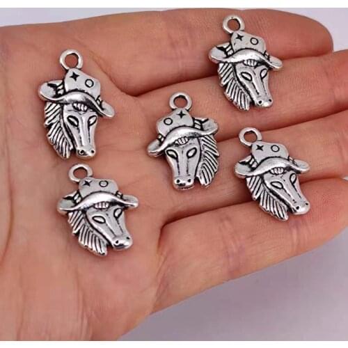 50 pcs Ancient silver color Cowboy boots horse Cowboy hat pendant charms for women jewelry