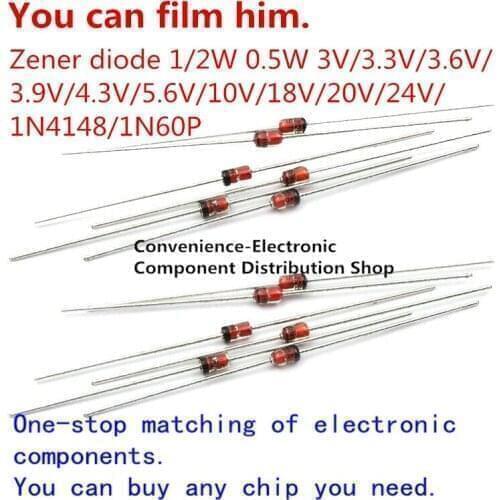 50 PCs/Pack plug-in zener diode 0.5W 1/2W DO-41 10V0 10V