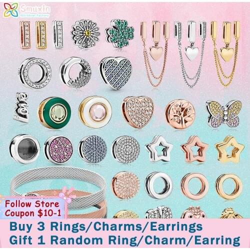 Smuxin 925 Sterling Silver Charms Circle Family Tree Heart Daisy Flower Clip Charms fit Original Pandora Reflexions Bracelets