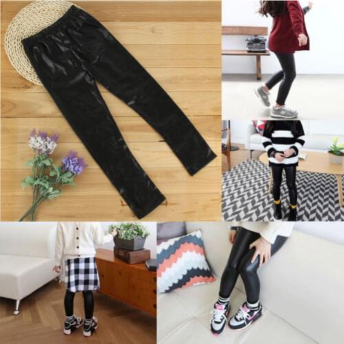 Pudcoco Girl Pants 1Y-8Y Toddler Girls Baby Stretchy PU Leather Pants Kids Warm Skinny Leggings Trousers