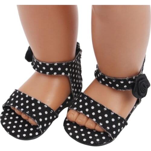 Black and White Spotted Sandals New Born Baby Doll Shoes for 18" 43cm American Girl Reborn BJD Dolls Accessories Suit Outfit
