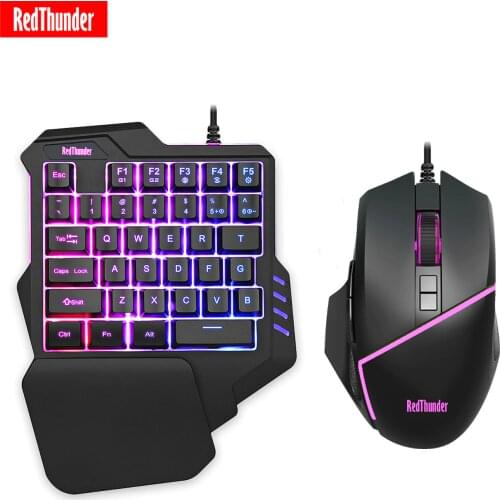 RedThunder One-Handed Gaming Keyboard RGB Backlit 6400dpi Macro Programming Mouse Combos,Portable Mini Keypad for Laptop PC