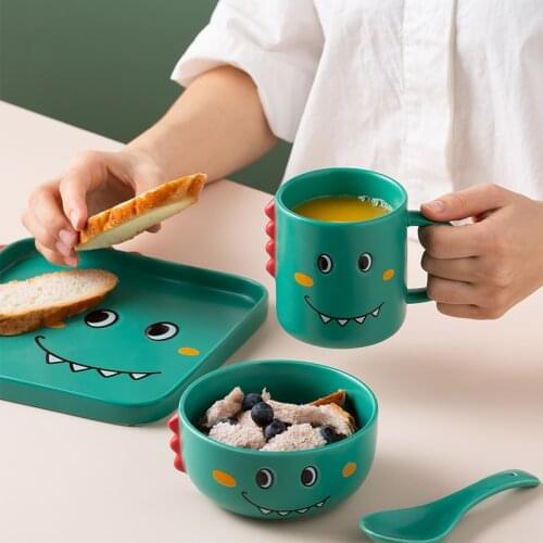 Creative childrens cartoon tableware set INS breakfast cup dessert bowl dessert plate cute baby ceramic tableware