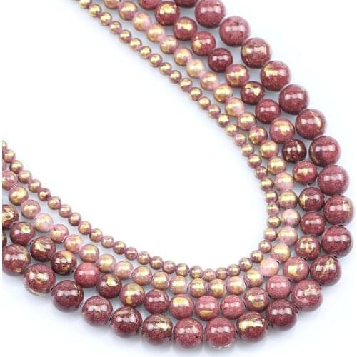 Natural Stone Red Brown Gold Color Jades Round Loose Beads for Jewelry Making Handmade 4/6/8/10MM Diy Bracelet Necklace 15 Inch