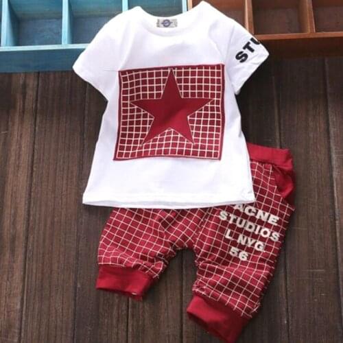 Baby Boy Summer Five Pointed Star Cotton Childrens Clothing Suit T-shirt + Pants Suit Star Printed Clothing Newborn LeisureSuit