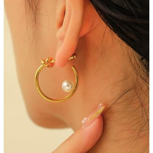 Punk Metal Round Circle Pearl Earrings C Shaped 925 Silver Needle Ear Studs For Women Fashion Party Jewelry Accessories Gifts