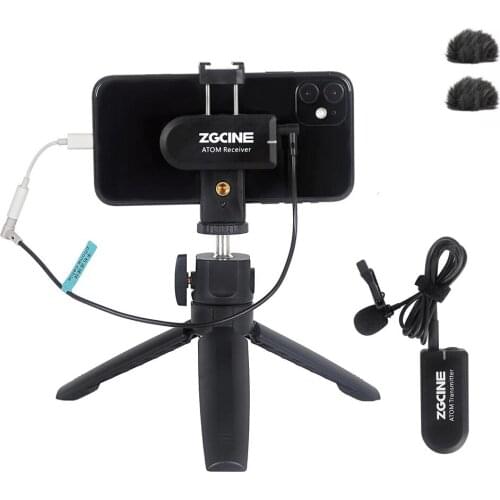 ZGCINE ATOM 2.4G Wireless Microphone Tranismitter Receiver Kit Universal Video Recording Lapel Mic for Camera DSLR Smartphones