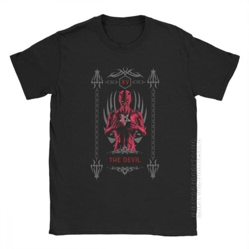 The Devil XV Tarot Card Mens T-Shirts The Magician Skull Magic Tee Shirt Short Sleeve T-Shirt Pure Cotton Plus Size Tops