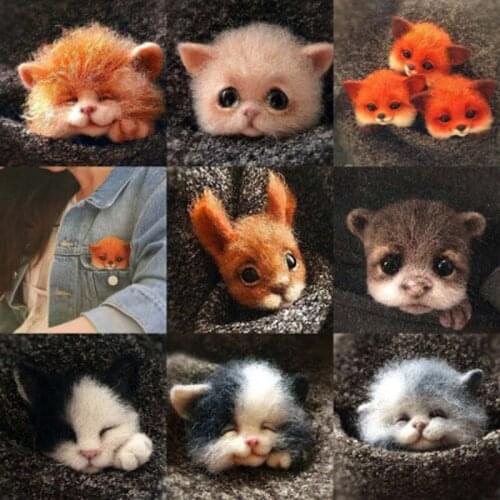 DIY Non Finished Women Handmade Pocket Animal Pet Doll Toy Wool Needle Felting Kit Dog Cat Fox Head Decor Dog Fox Diy Craft Kit